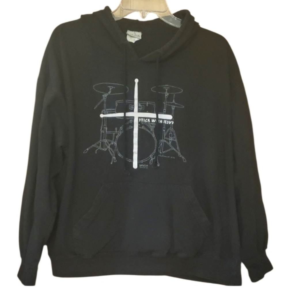 Kerusso Youth Black Drum‎ Set Stick With Jesus Cross Graphic Hoodie
